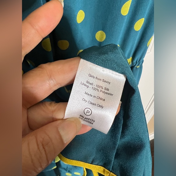 💙 Anthropologie 100% Silk Teal Polka Dot Dress - Picture 8 of 8